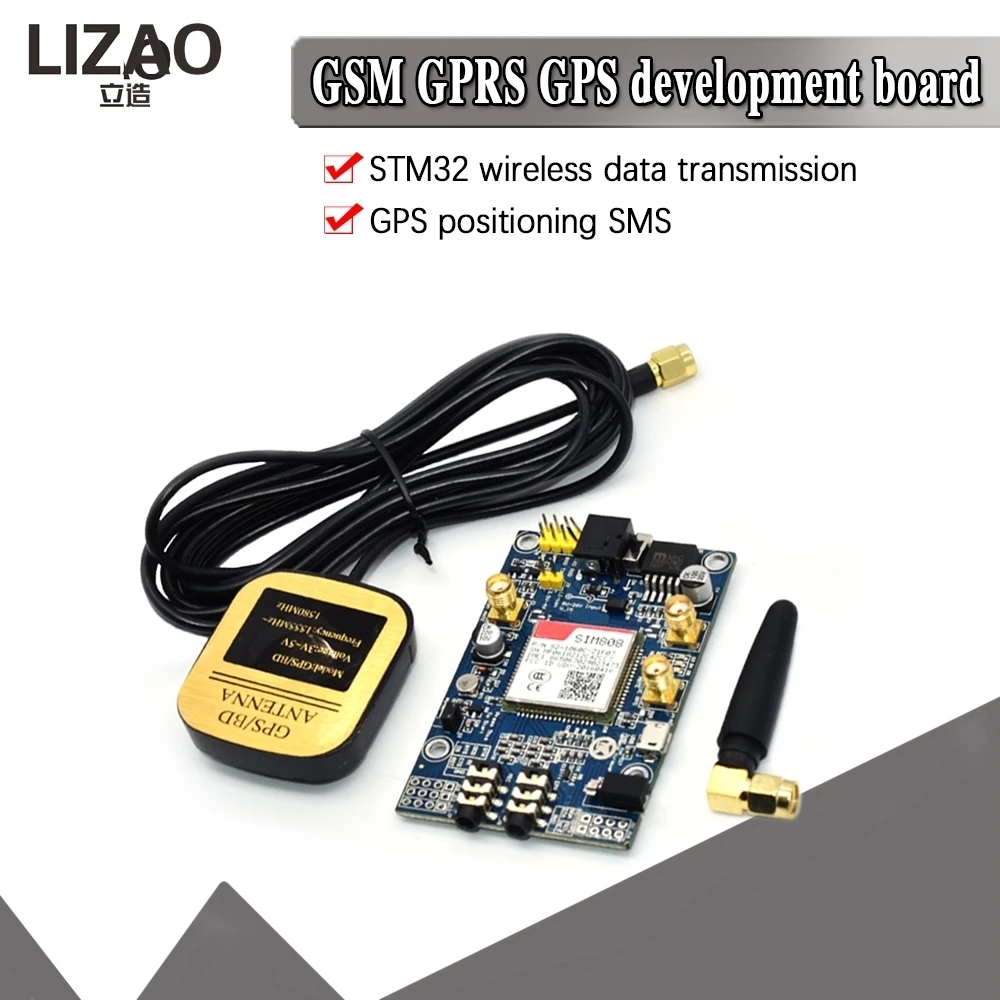 Módulo GPS GSM GPRS LIZAO SIM808 com Conector IPX SMA e Antena GPS, Suporte para SIM 2G 3G 4G
