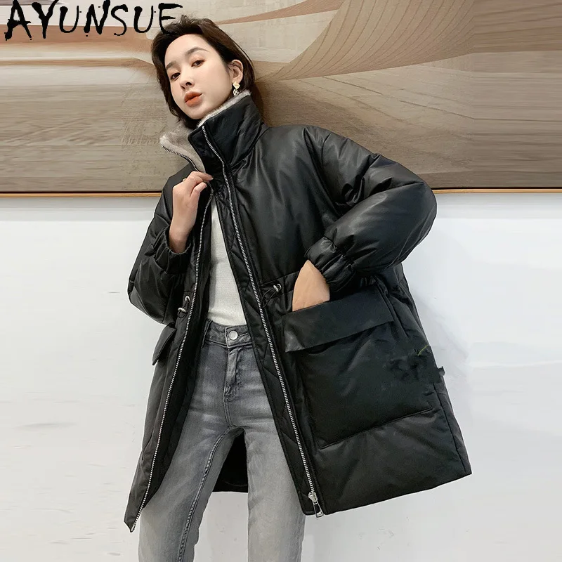 AYUNSUE Women\'s Winter Down Jacket 90% White Duck Down Jackets Real Sheepskin Coat Korean Parkas Woman Mink Fur Collar coats