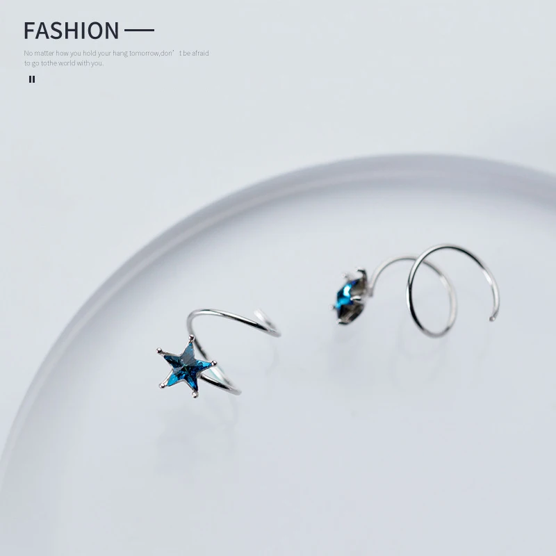 Modian Blue Crystal Geometric Elegant Stars Stud Earrings Fine 925 Sterling Silver Classic Female Accessories Charm Jewelry