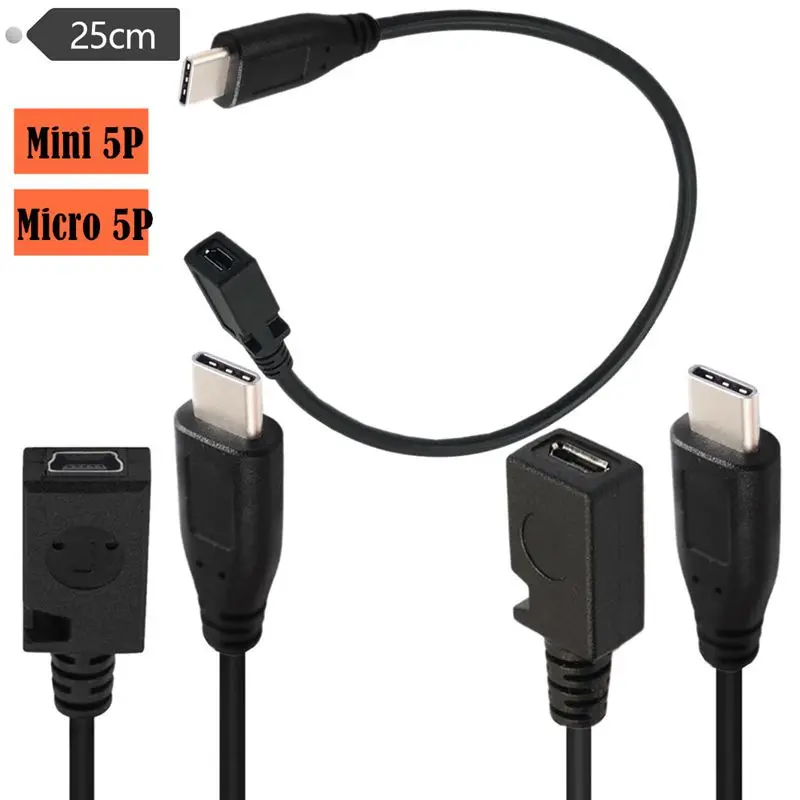 Type-C Public To Mini 5Pin Female Micro 5P Female Phone Data Adapter Cable USB 3.1 Data Cable