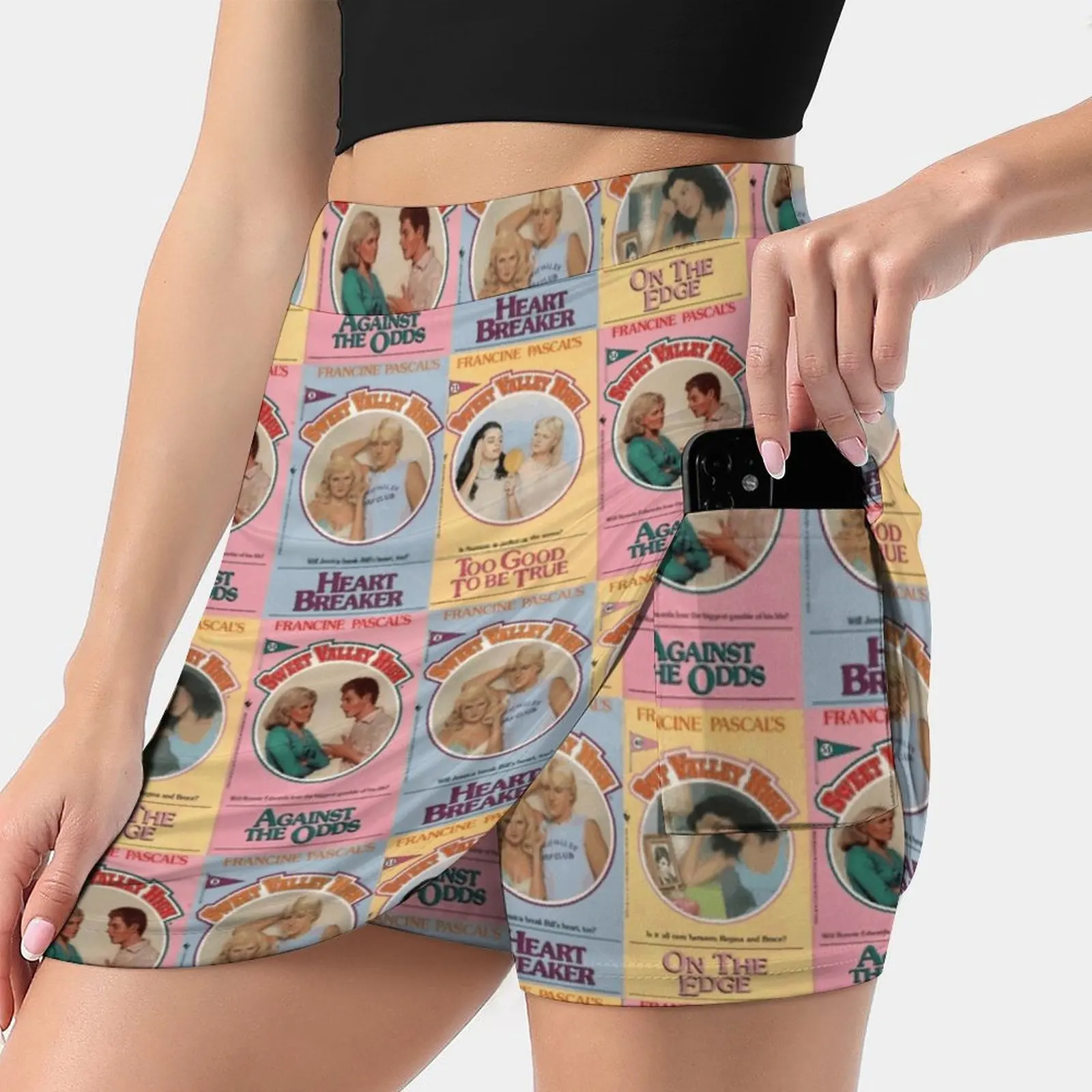 Vintage Sweet Valley High Book Series Covers Pattern Women's skirt With Pocket Vintage Skirt Printing A Line Skirts Summer