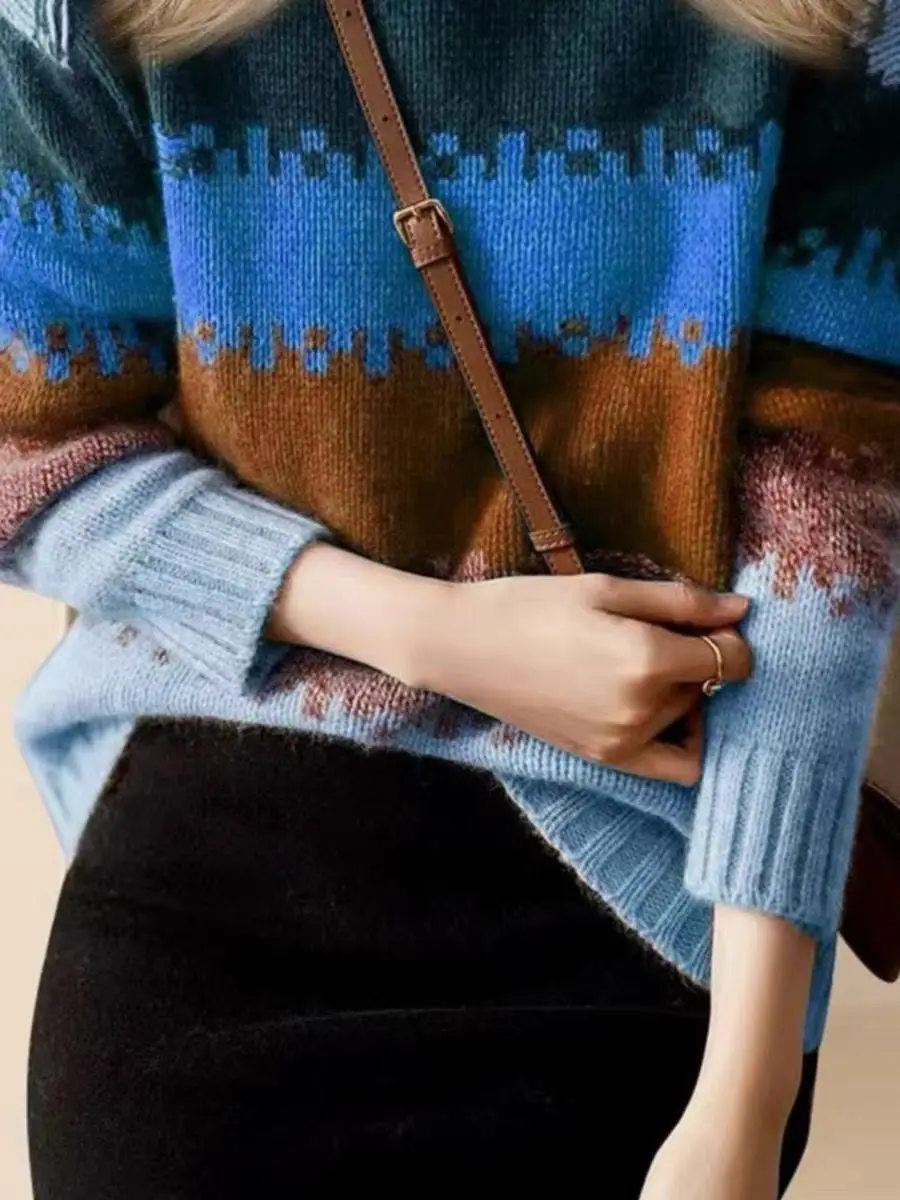 Moda coreana Otoño Invierno suéteres de mujer cuello alto contraste de Color dulce Casual manga larga suéteres sueltos Tops de punto