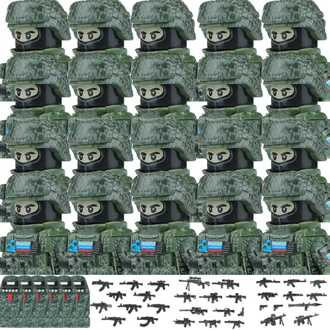 20PCS Military Army Figures Building Blocks SWAT Ghost Commando US Russia Special Forces Soldier Weapons Shield Belt Bricks Toys
