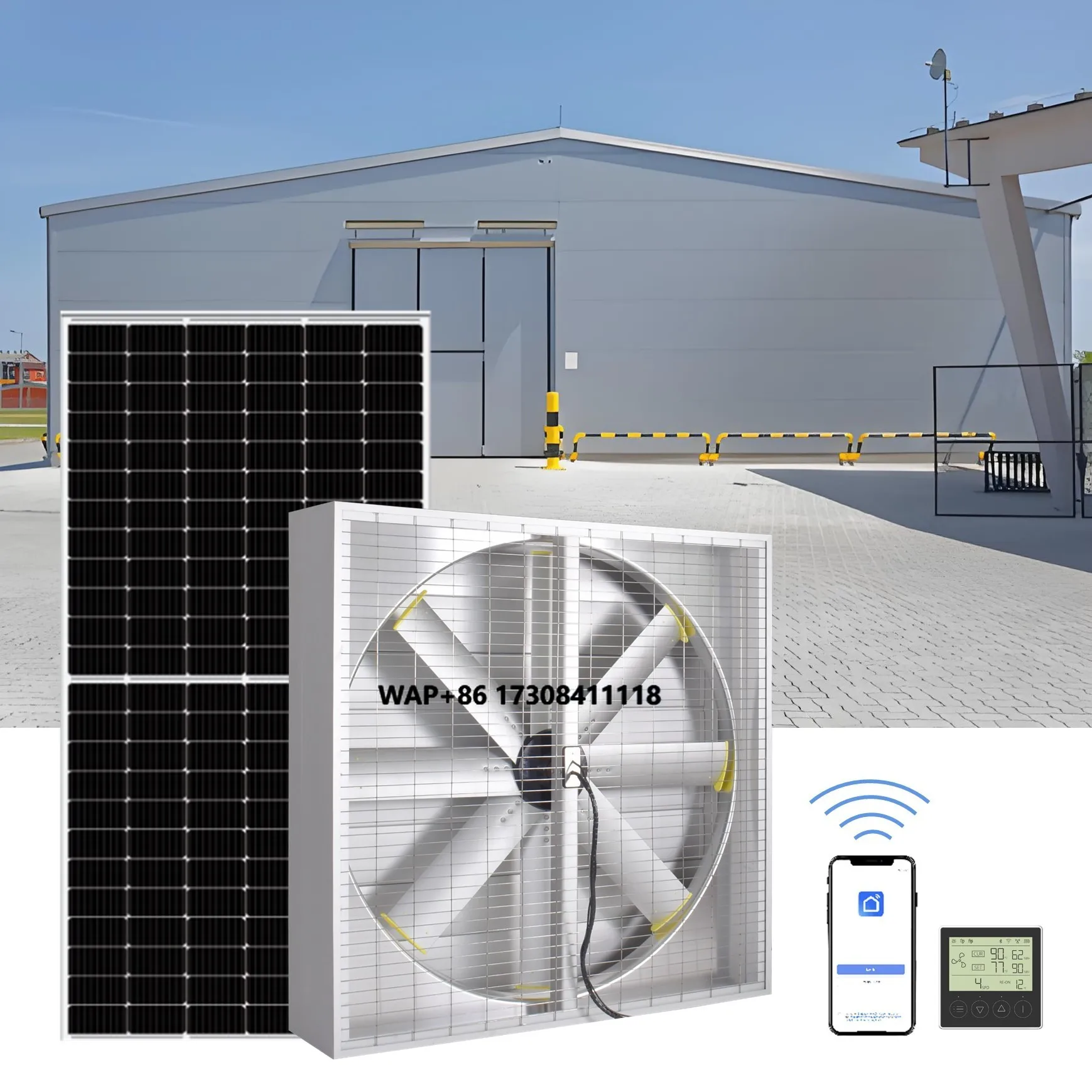 

Large Poultry Farm Wall Exhaust Fan with Solar Panel Axial Flow Fan Warehouse Chicken House Solar Air Ventilation Cooling Fan