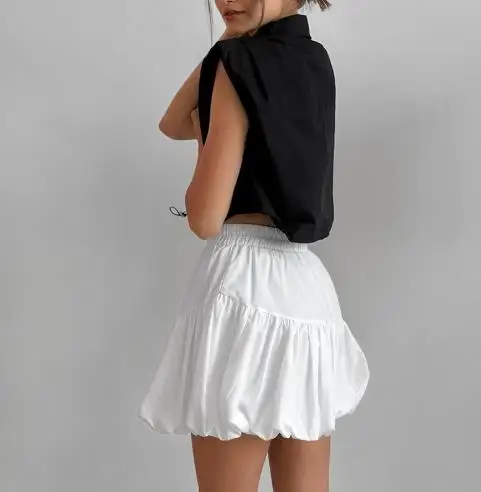 Chiffon Pure White Balloon Skirt Medium Long Skirt 2025 Spring/Summer Fashion New Women's Short Skirt