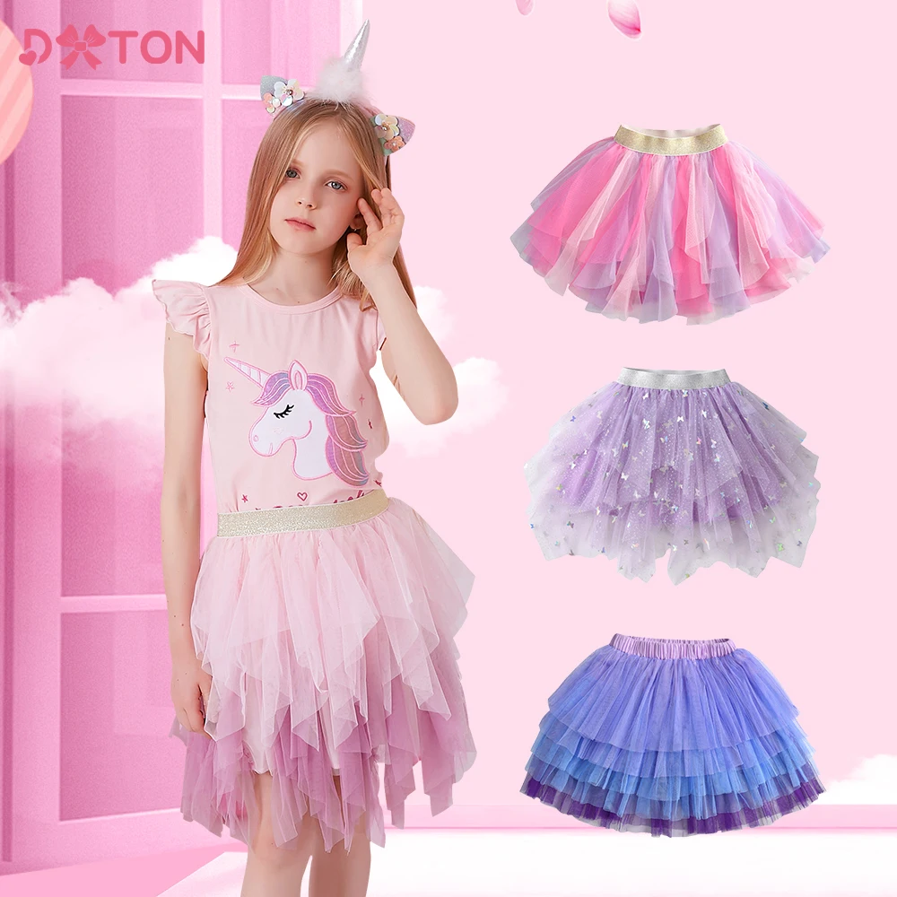 DXTON Tutu Skirts for Girls Mesh Ballet Miniskirts Kids Layered Princess Cake Ball Gown Dance Prom Party Skirt Children Clothes