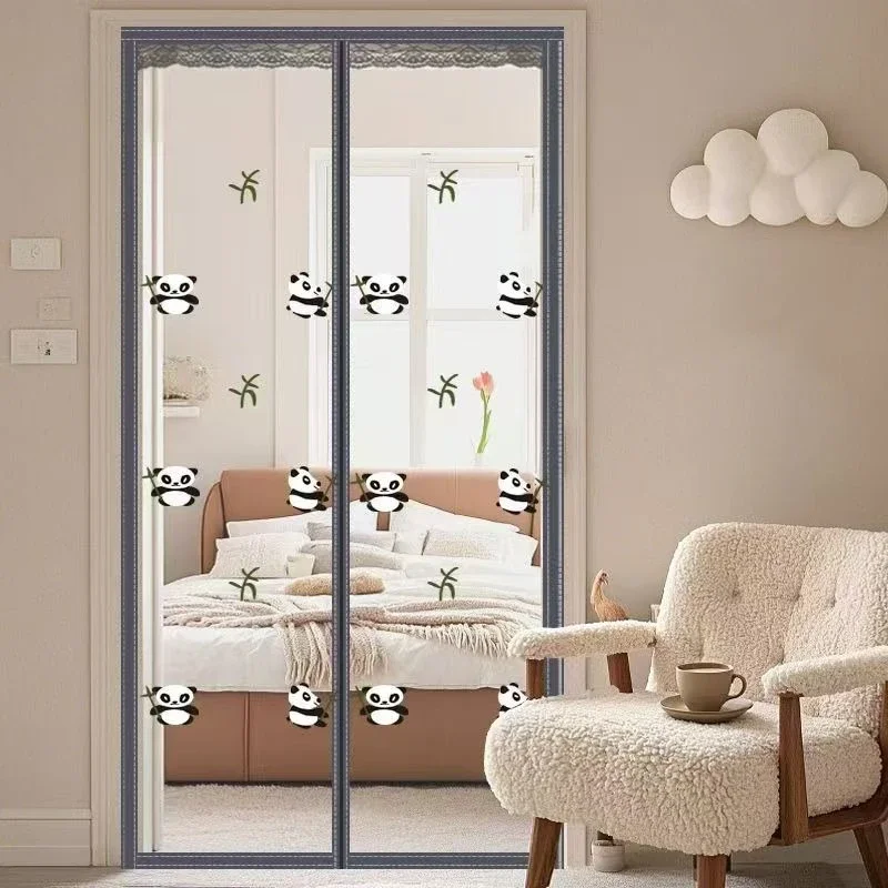 Cartoon Embroidery Screen Doors Mosquito Free Partition Door Curtain Balcony Dedicated Diamond Mesh Hanging Curtains Height 200m