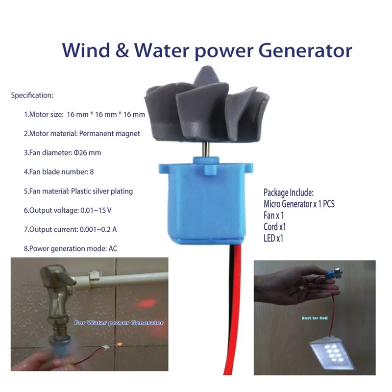 Mini Wind Turbines Generator Hydraulic Water Generator Teaching DIY Kit Test