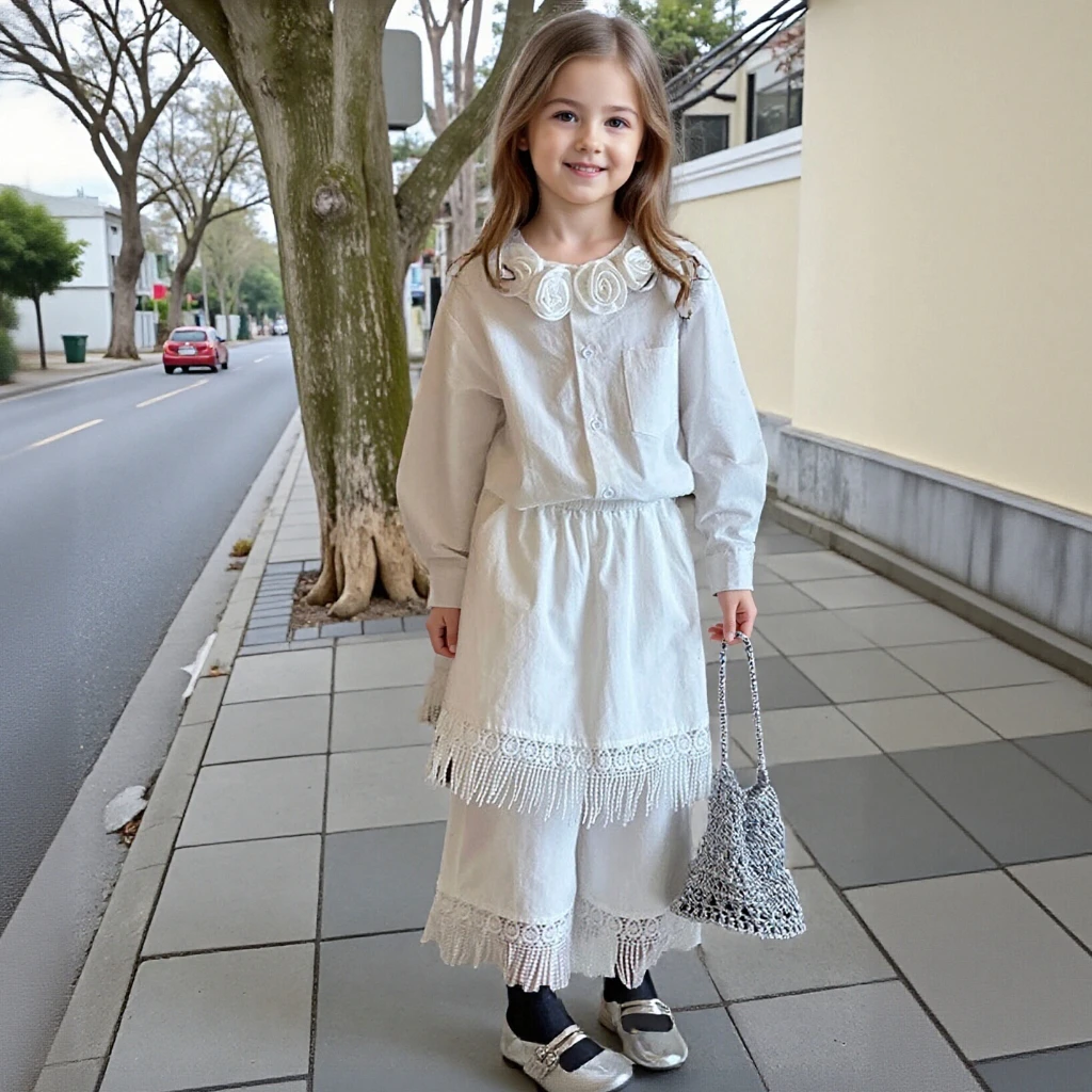 

Комплект одежды для девочек, белая элегантная винтажная блузка с цветочным воротником, брюки-кюлоты с бахромой и подолом, осенняя богемная одежда для детей-подростков, От 12 лет