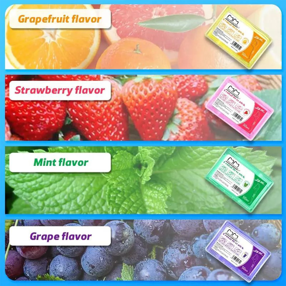 50pcs Floss Fruit Flavor Box Floss Dazzling Colorful Ultra Fine Floss Stick Tick Oral Cleaning Portable Floss