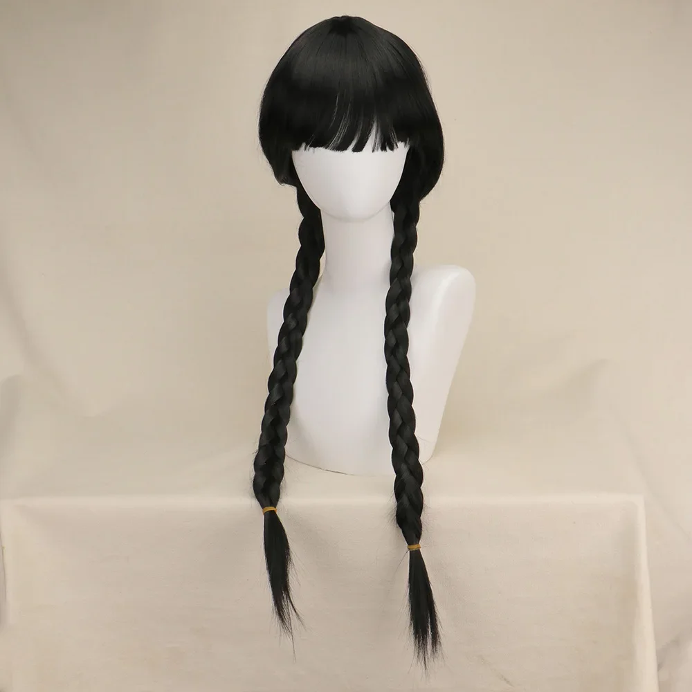 Movie Wednesday Addams Cosplay Women Long Hair Wig with Bangs High Temperature Resistant Synthet Braided Wig Halloween Wholesale