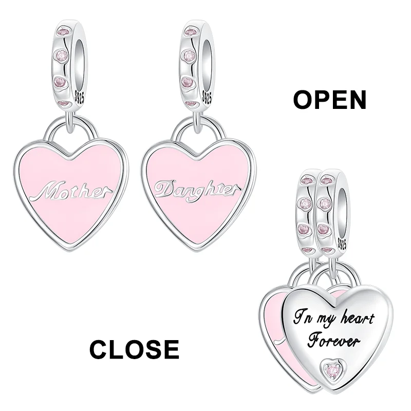 925 Sterling Silver Heart Shaped Warm Family MOM Charm Beads Fit  Original Bracelets Fine DIY Mother\'s Day Jewelry Gifts