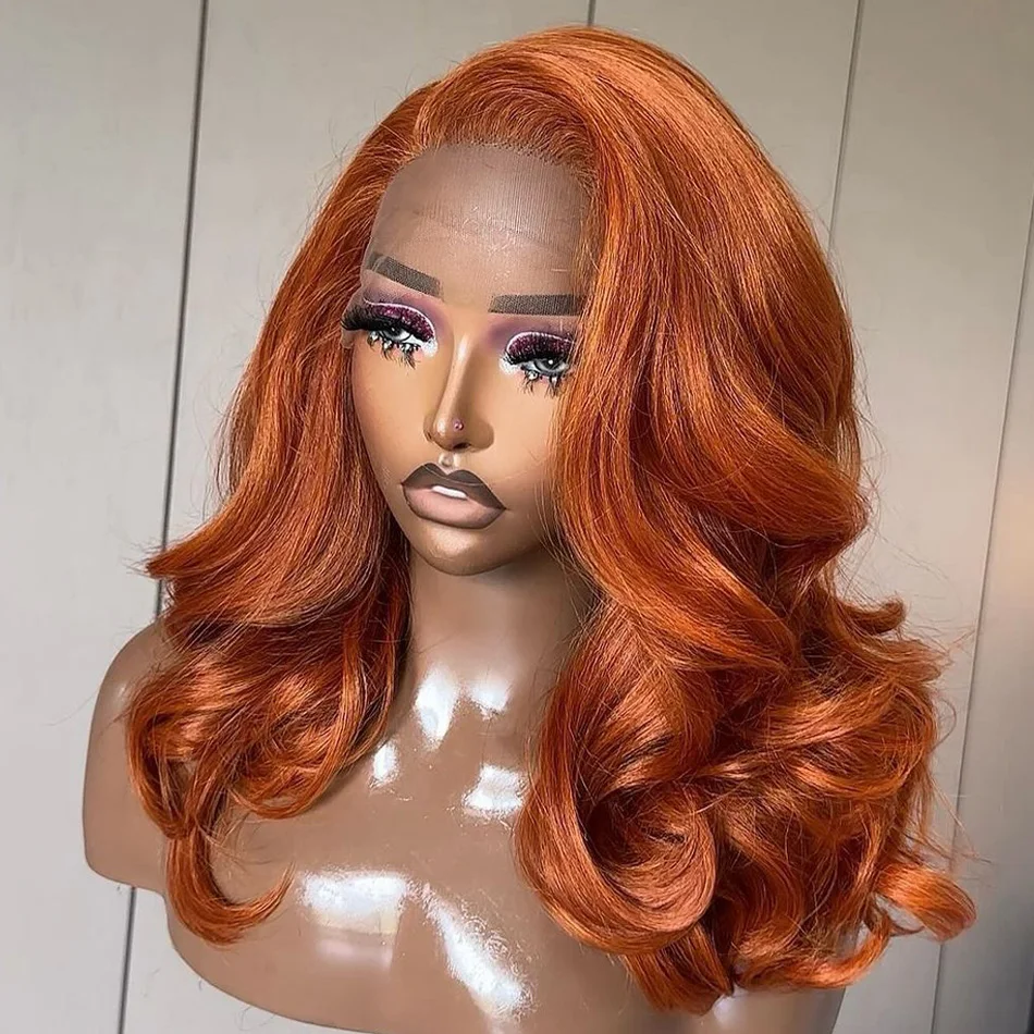 

Short Bob Wig Human Hair Ginger Orange Lace Front Wigs Human Hair 180% Density 13x4 Body Wave HD Lace Frontal Ginger Remy Hair