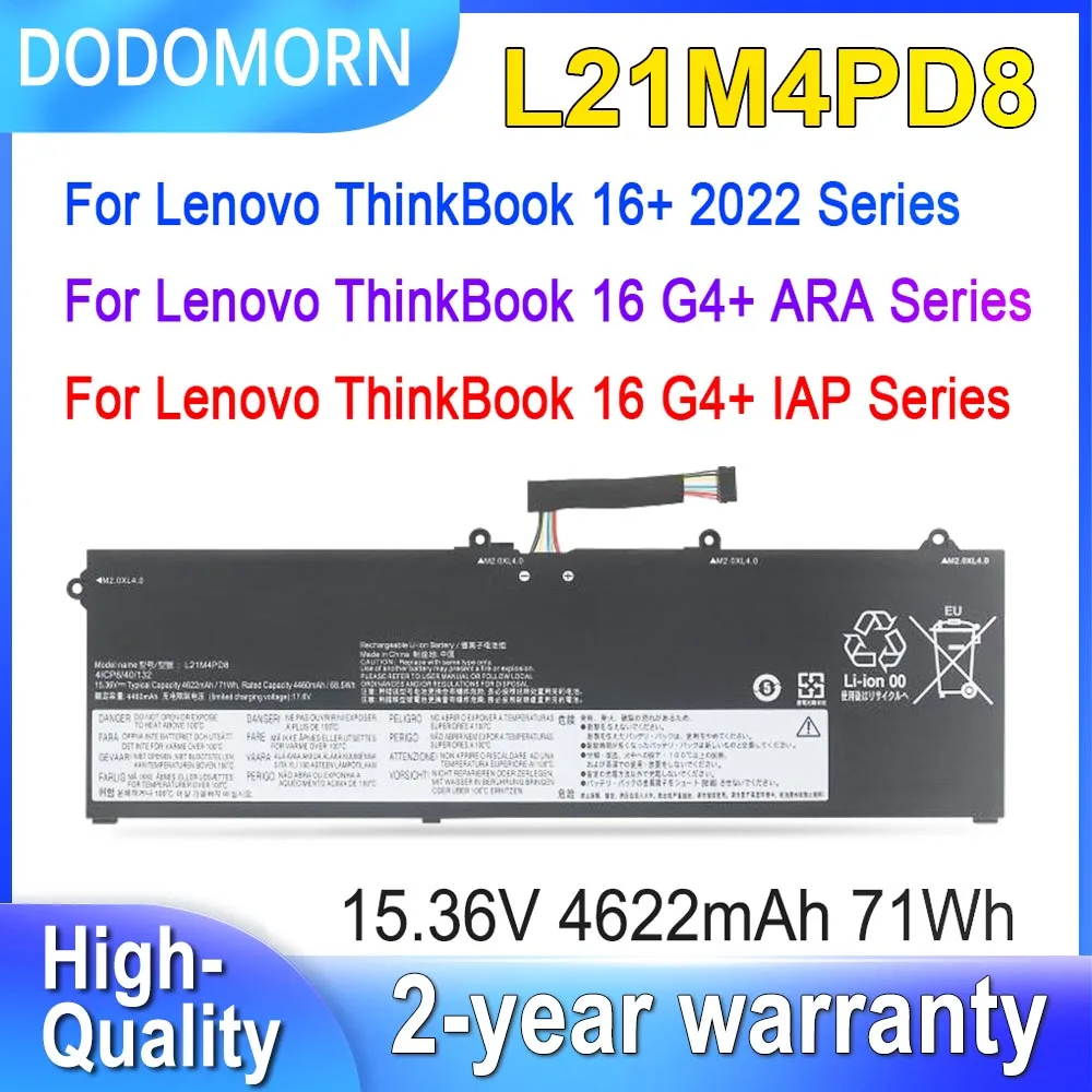 DODOMORN L21M4PD8 Battery For Lenovo ThinkBook 16 G4+ IAP ARA/16+ 2022 Series Laptop L21M4PD8 L21C3PD7 L21M3PD7 15.36V 71Wh