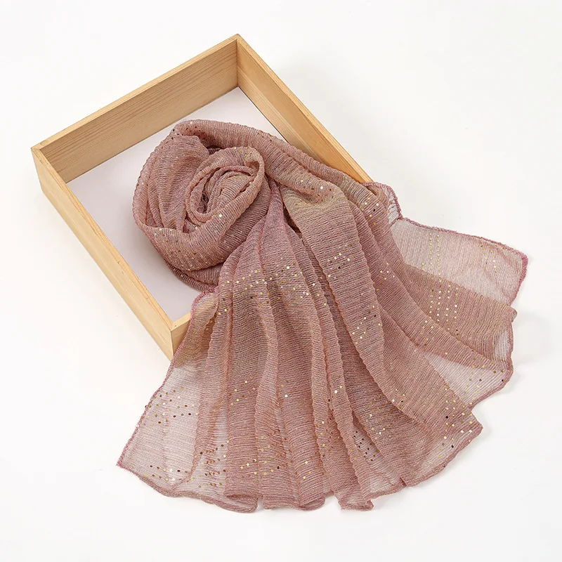 Malaysian Fashion Women's Headscarf, Autumn Winter New Sequin Metallic Thread Long Scarf, Thin Turban Wrap Wholesale