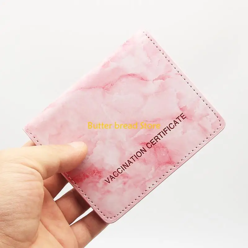 W89C PU Leather Vaccination Card Holder Protector 2 Pockets Waterproof Vaccination Certificate Cover 4.5'' x 3.5''
