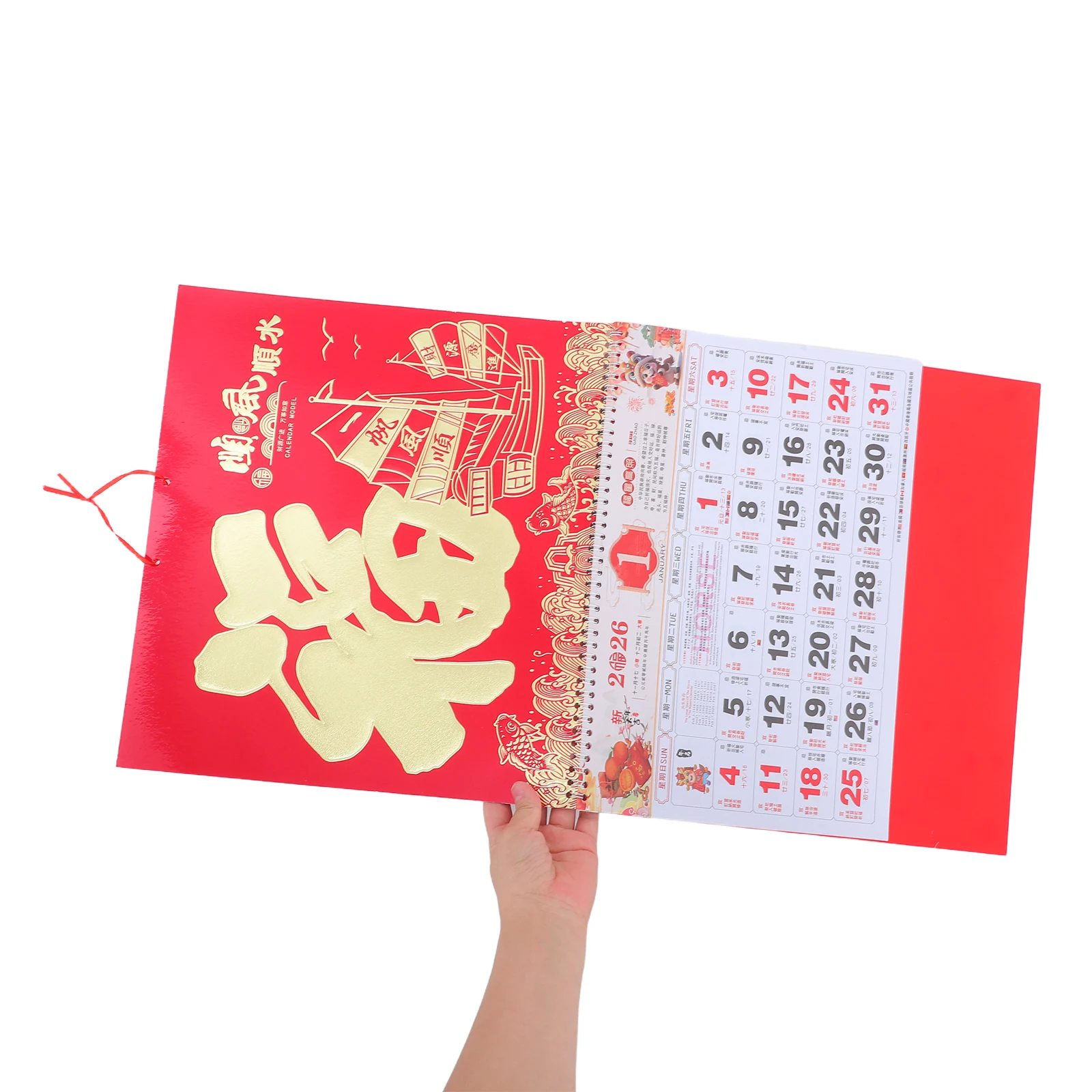 

2026 Horse Wall Gold Foil Fu Pendant Chinese Lunar Year Hanging Calendar for Home Office New Year Decoration Large Vertical Tear