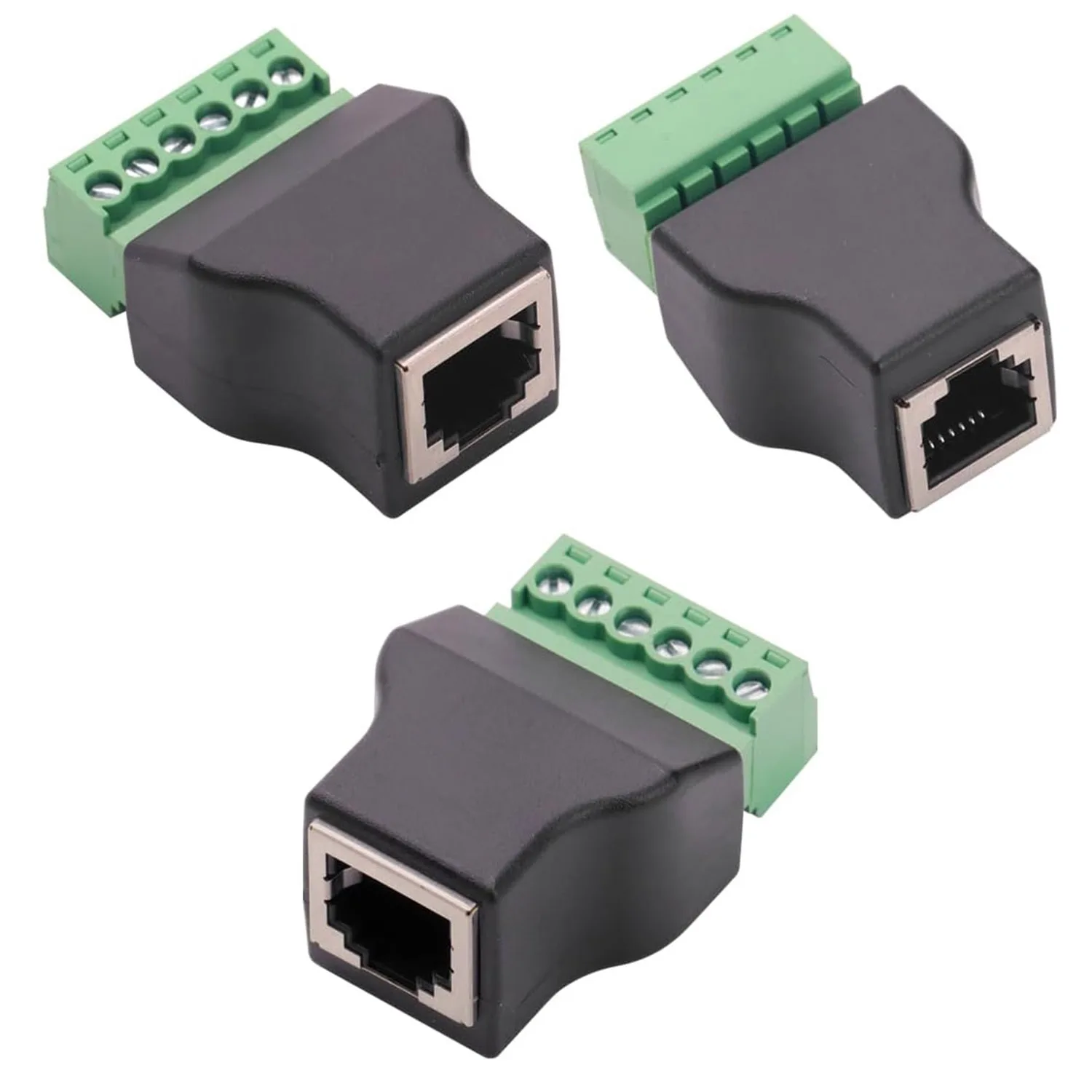 3pcs RJ12 Female to 6 Pin Splitter Screw Terminal Block Connector Ethernet RJ12 6P6C Adapter for Telephone Audio Cable