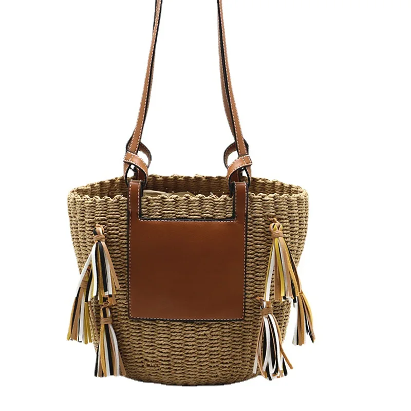 beach basket summer bag straw bag fashion beach bags big rattan tassel shoulder bags large capacity woven bag hand-made handbags