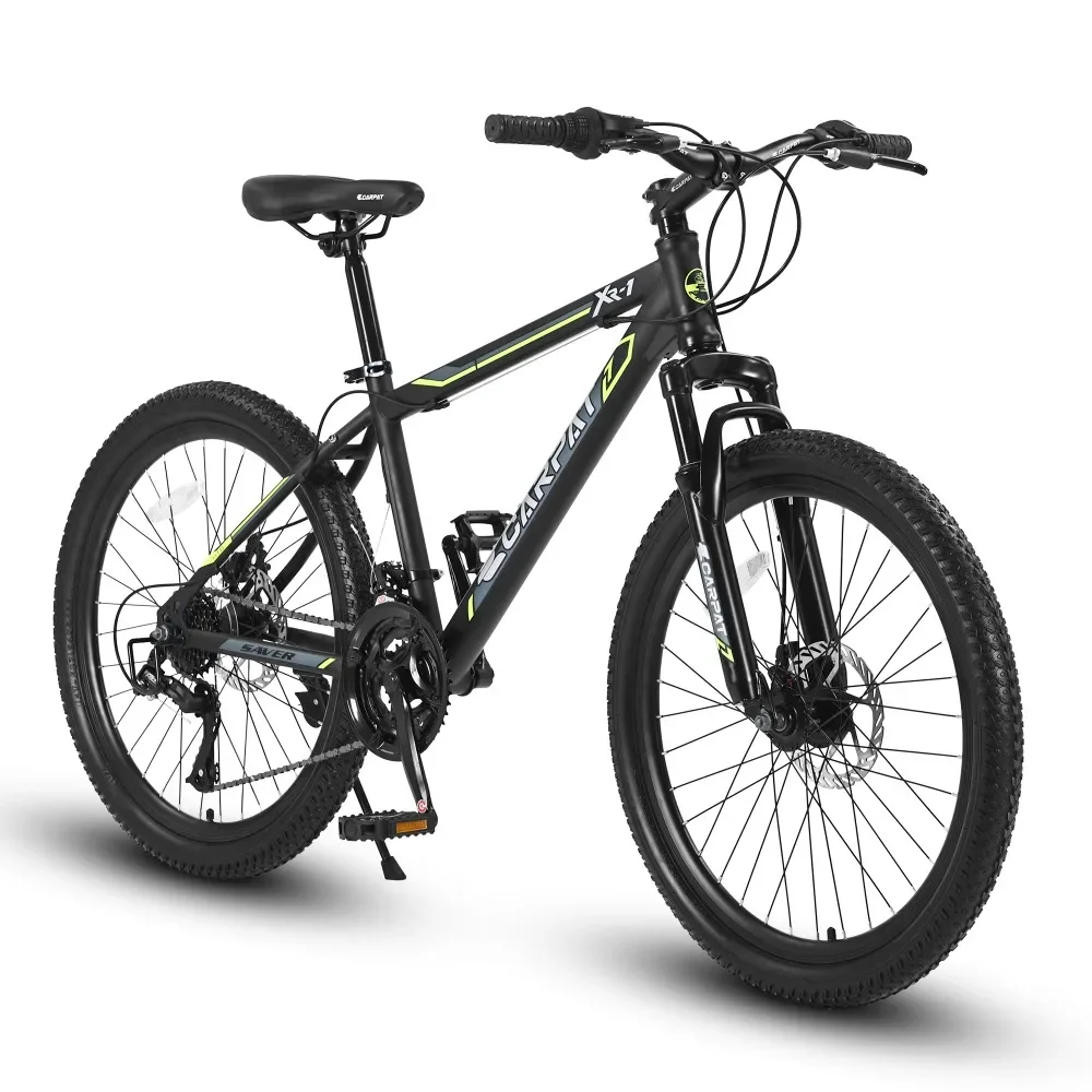 

Bike, 24 in Mountain Bike, Steel Frame, Shimano 21 Speed Mountain Bicycle with Daul Disc Brakes and Front Suspension MTB, Bike