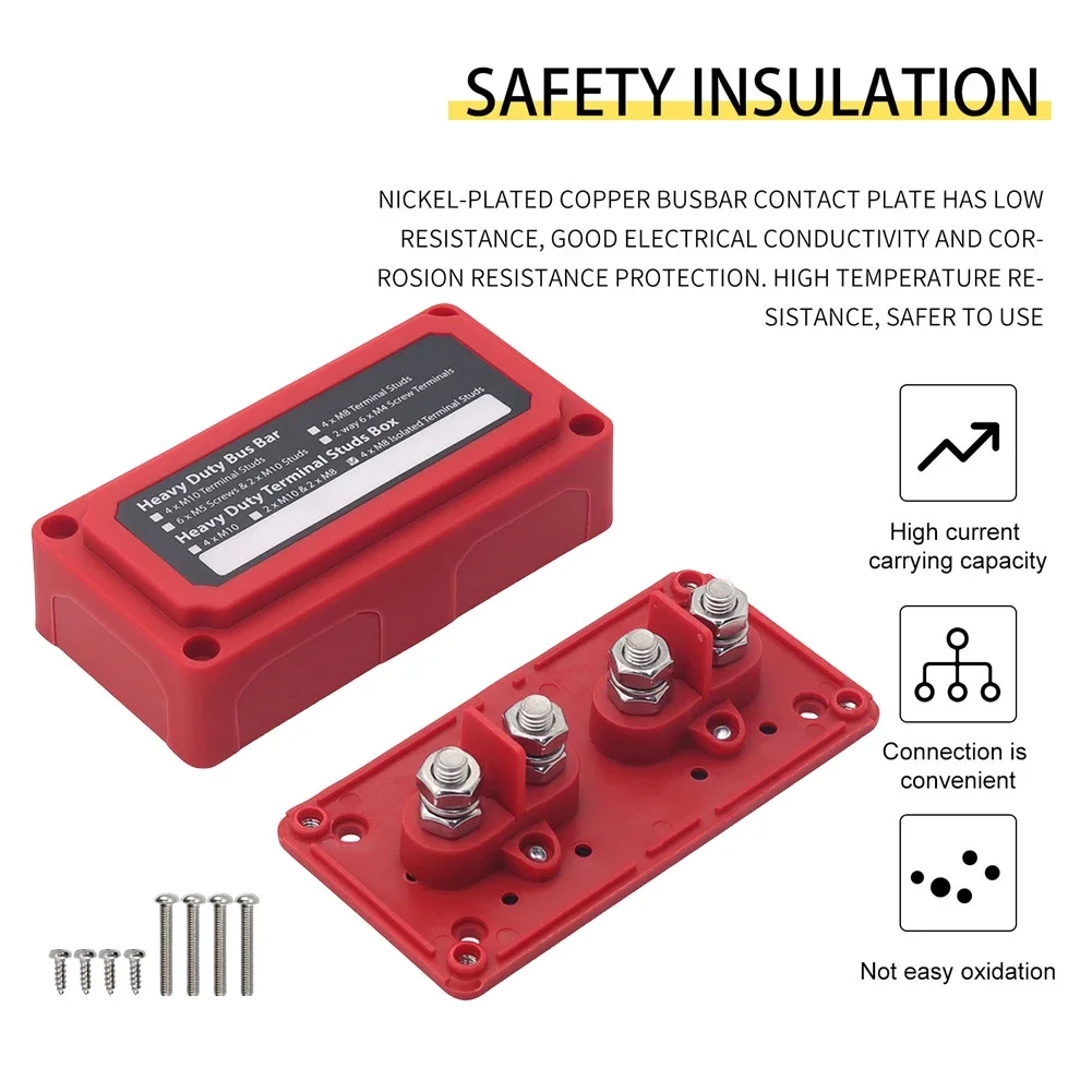 M8/M10 Bus Bar Busbar Box Module 200A 48V 4 Terminal Ways High Current Busbar Cable Organizer Box Amplifier Power Case Parts