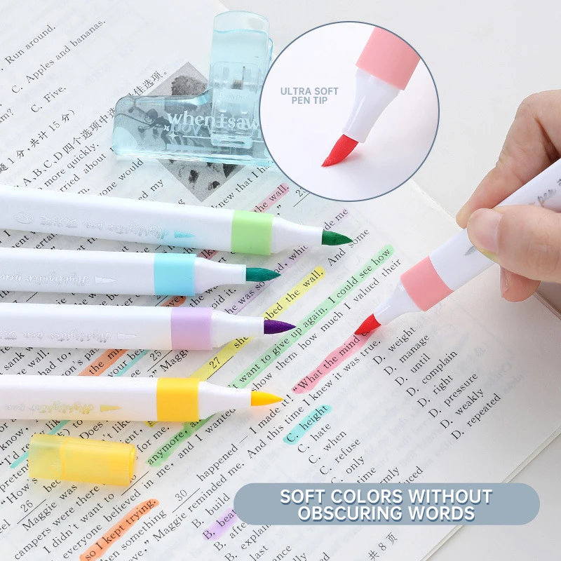 6 Colors Highlighter Markers Kawaii Stationery Items Cute Highlighter Outline Pen Set Back to School Supplies for Students Kids