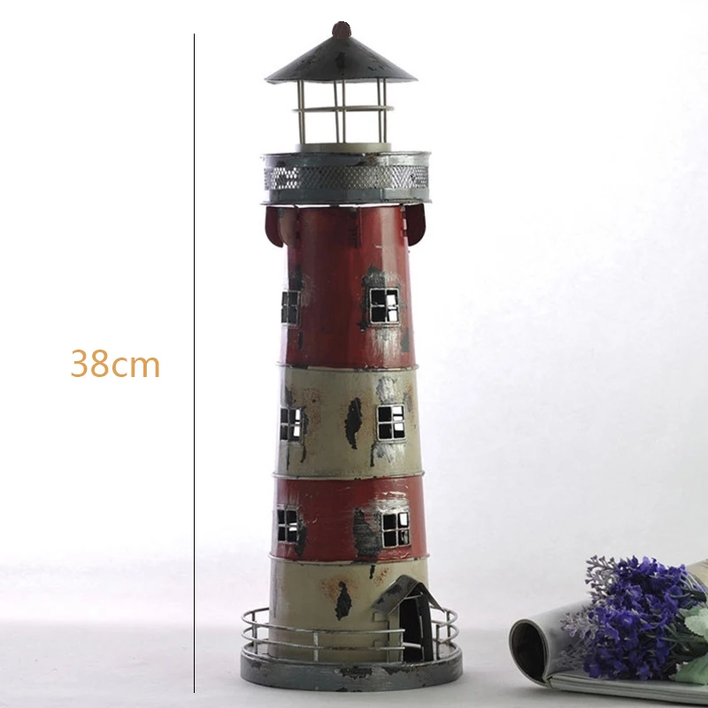Retro Lighthouse home decor Candle Holders Handmade Craft Mediterranean Wrought Iron Candlestick Creative Nostalgic Decoration