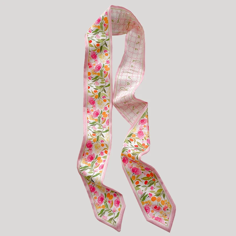 2024 NEW Original Design Flowers printing Satin Silk long Scarf For Women Neckerchief Top Quality Bags Scarfs Hair Ribbons