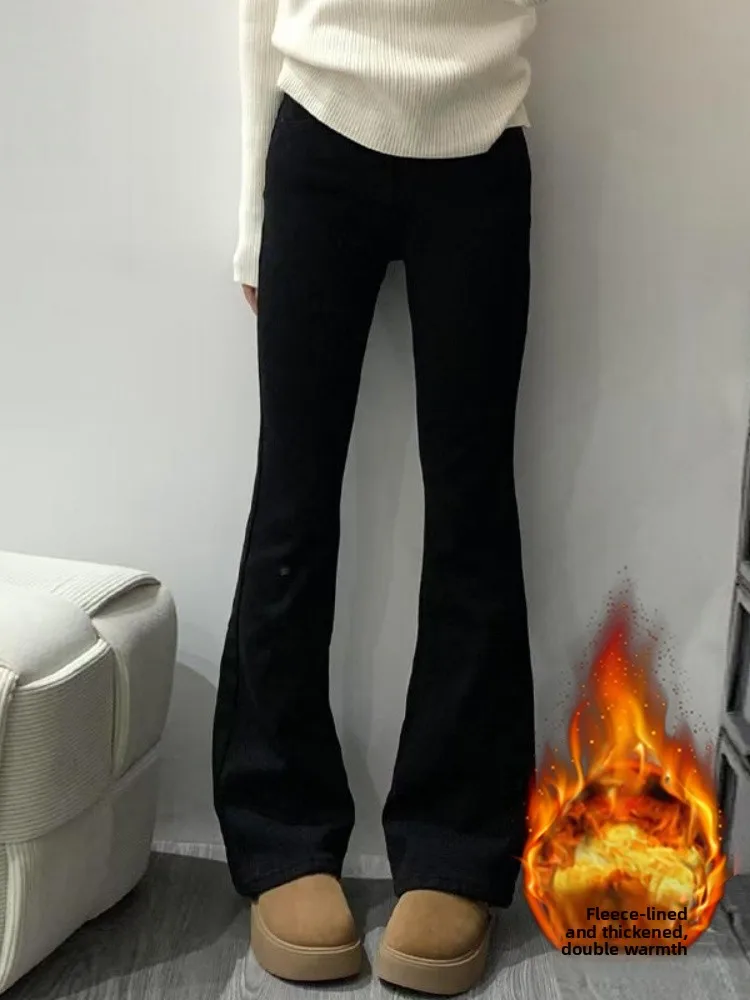 

High Waist Flared Jeans Women's Fleece Lined Thickened Spring New plus Size Slimming Elastic Wide Leg Pants Casual Wear