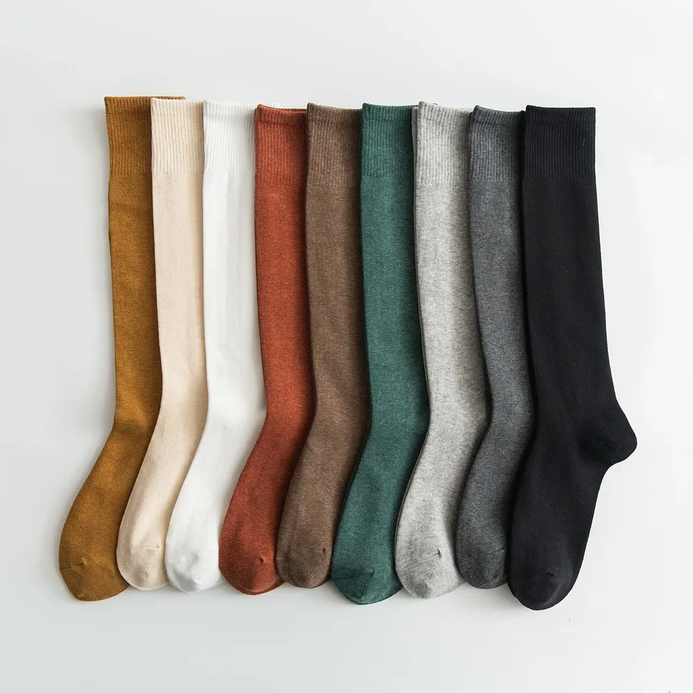 Stockings Women Casual Solid Color Black White Long Socks Women Stockings Cotton Knitted JK School Girls Knee Socks Stockings