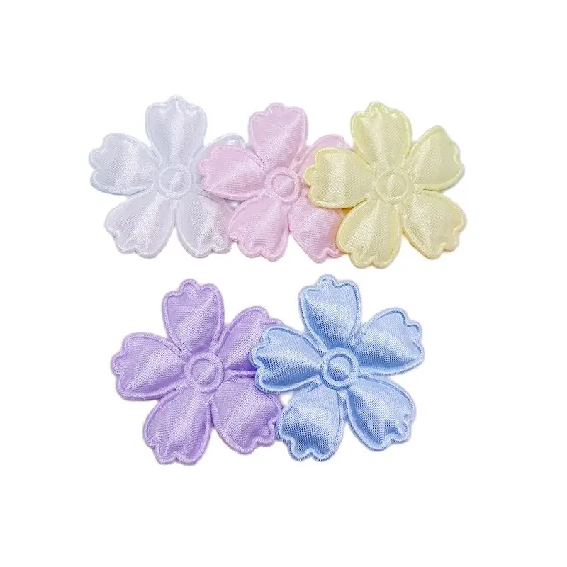 100Pcs 3,5 CM Stoff Blume Gepolsterte Appliques Nähen auf Patches Kleidung Hüte Haarnadel Ornament Zubehör DIY Handwerk Verlegenheit – Detail 1