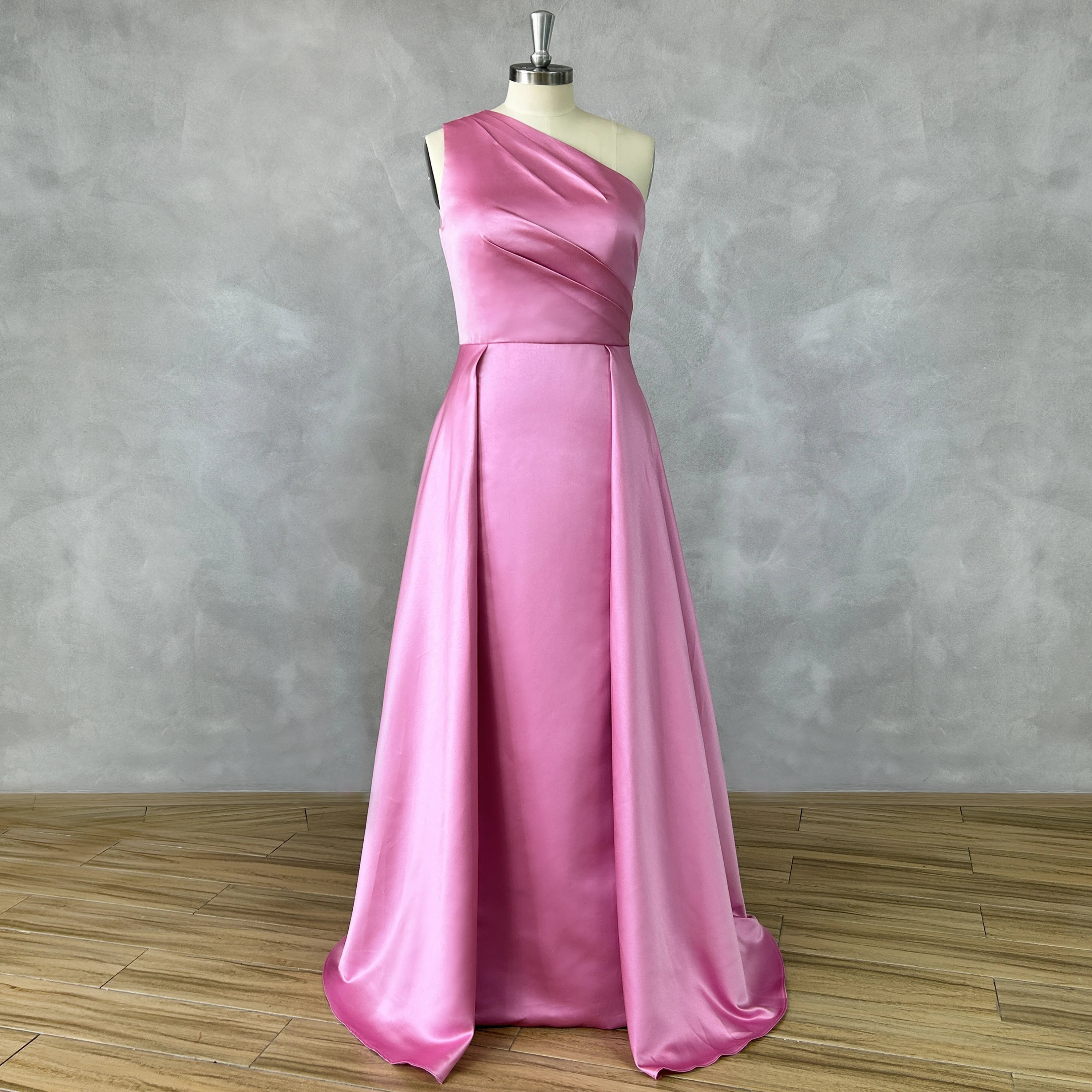 DIDEYTTAWL Real Photos One-Shoulder Pleats Sleeveless Prom Dress A-Line Satin Zipper Back Court Train Evening Gown Custom Made