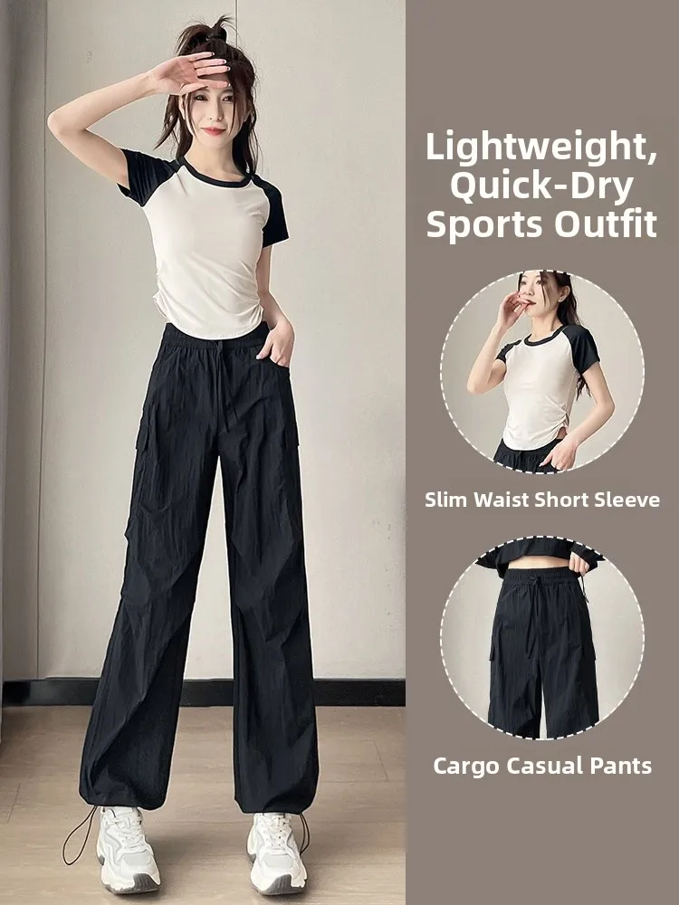 

Women's Running Fitn Sportswear Set Qui Dry Casual Pants Outdoor Hiking Mountain Climbing Clothing Summer 2024 New Arrival