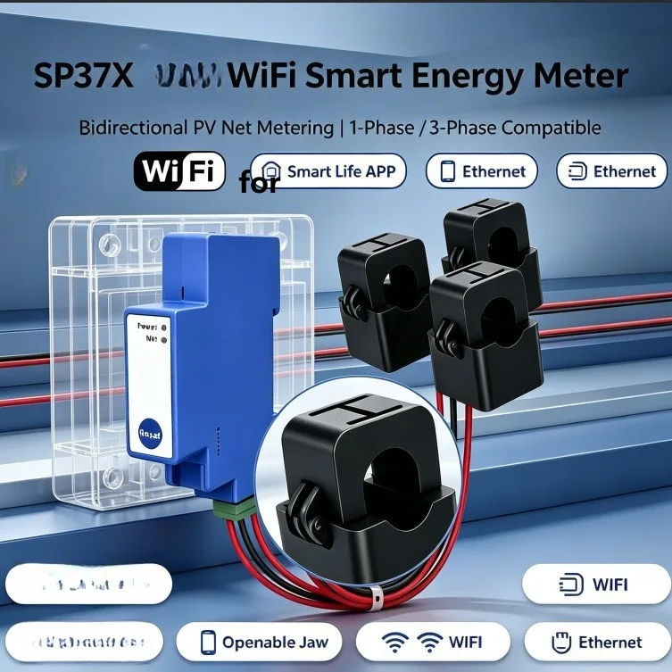 For TUYA-Compatible Clamp-On with WiFi + For RJ45 Ethernet for Household and Industrial Three Phase Monitoring