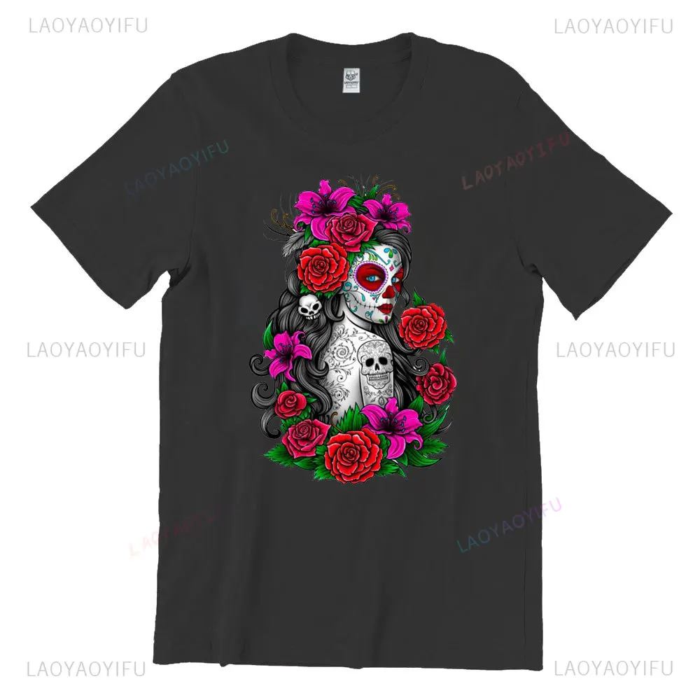 Kaus Day of The Dead Dia De Los Muertos kemeja budaya Meksiko kemeja tengkorak Catrina hadiah Halloween untuk pria hadiah untuk kaus