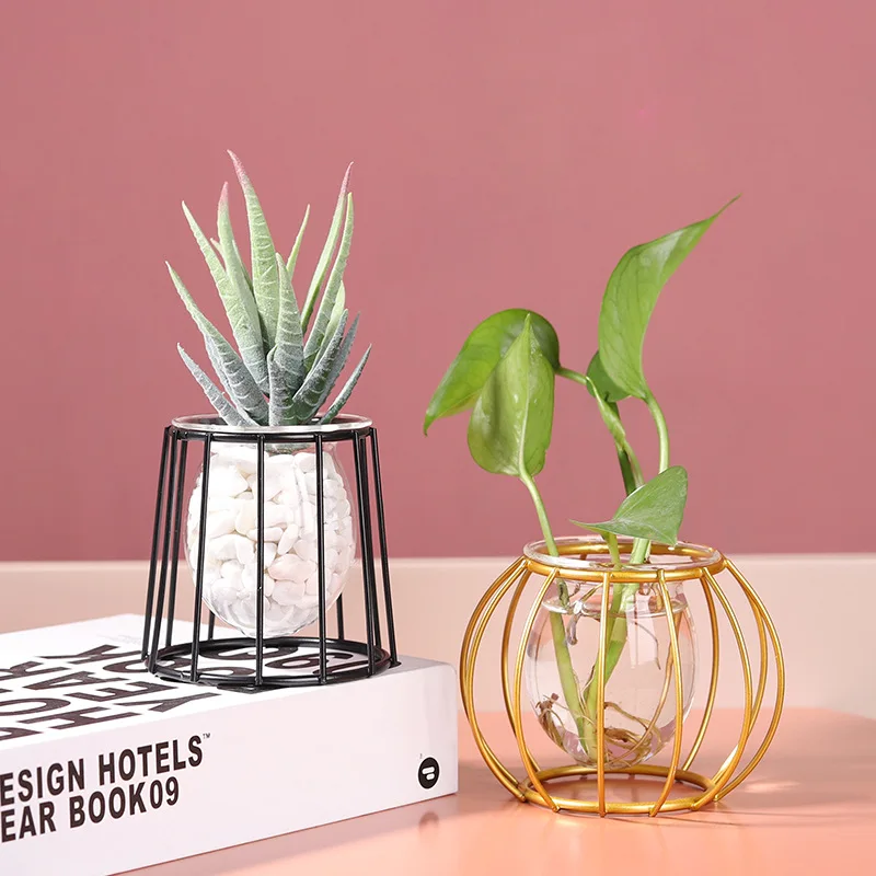 Rostlina držák váza kov terarijní geometrické severská zlatý sklo váza žehlička linky váza hydroponické rostlina kvést domácí dekorace moderní