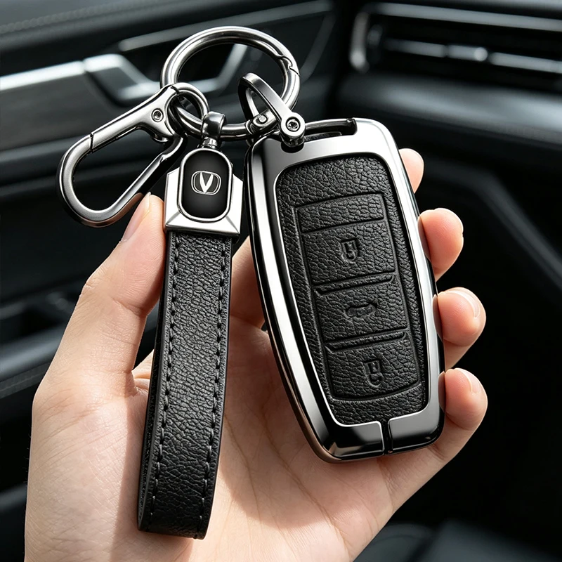 Metal Leather Car Key Case Cover for Changan Cs35plus Cs35 Cs15 Cs75 Cs95 Cx20 Cs1 Cv1 Alsvin V7 Raeton 2018 Cs55 Cx70 Shell