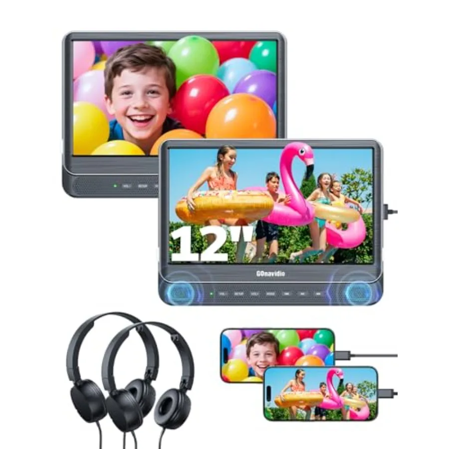 

12 двойных автомобильных DVD-плееров с HDMI-входом, 2 DVD-плеера для подголовников с поддержкой синхронизации экрана для воспроизведения одного или двух разных фильмов