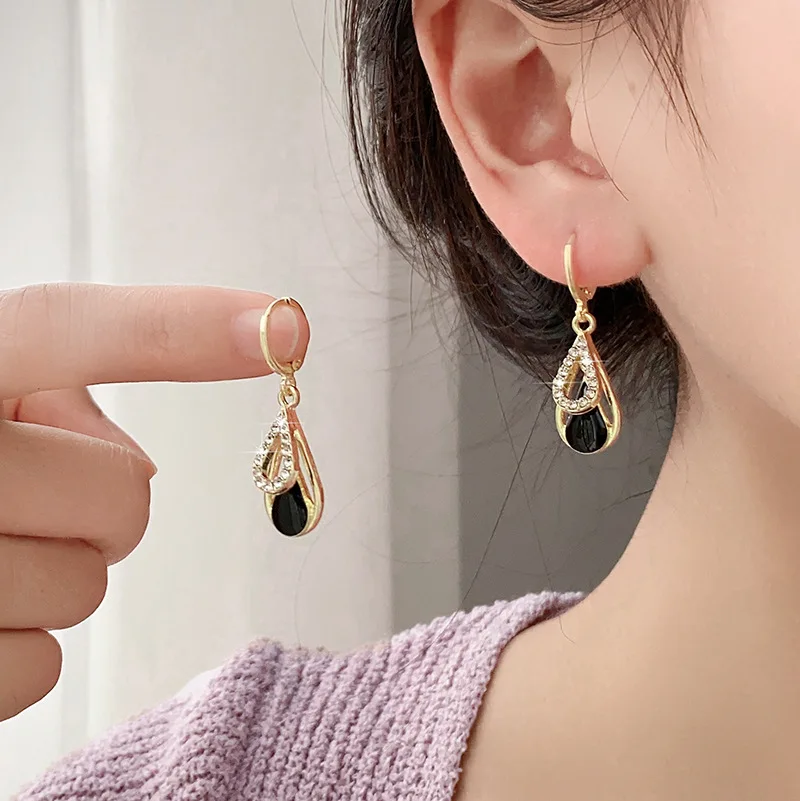 Retro Black Enamel Drop Water Metal Earrings For Women Girls Holiday OL Party Gift Fashion Jewelry