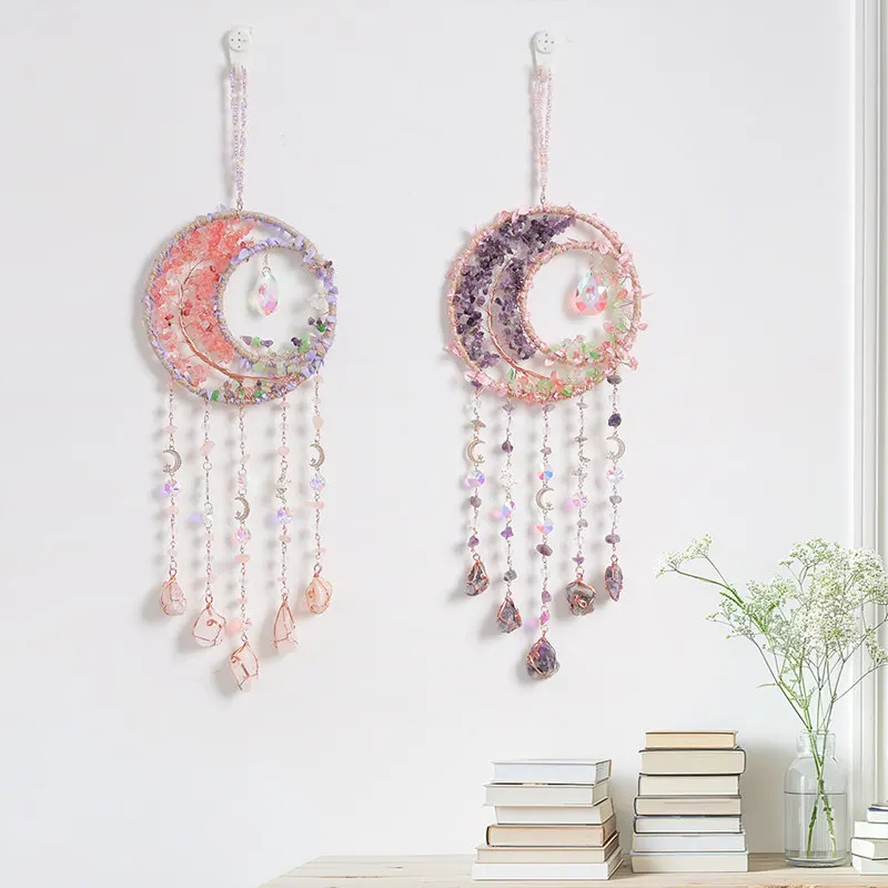 

Crystal Purple Amethyst Quartz Tree of Life Gemstone Healing Room Decoration Heart Sun Catcher Agate Pendant Boho Wind Chime