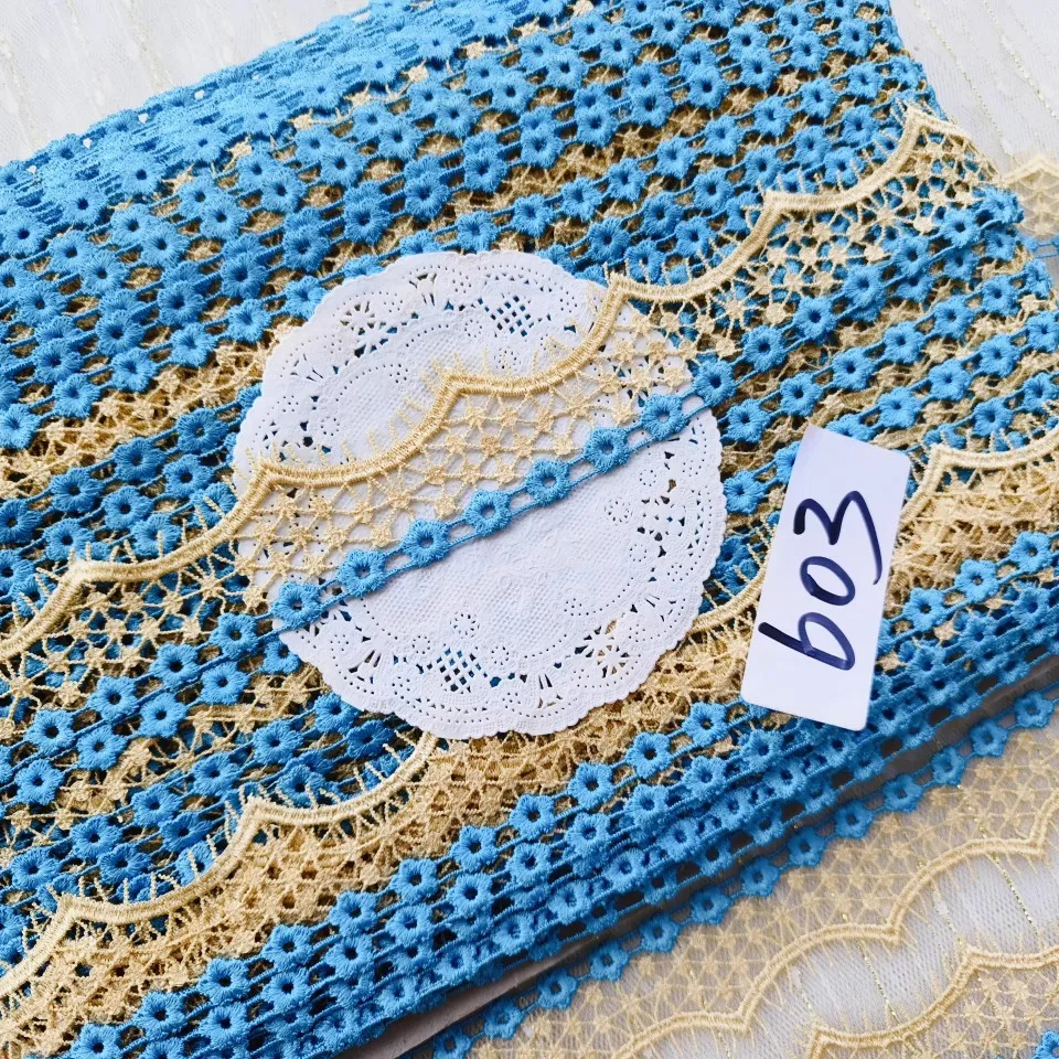 15Yards 3.8cm Wide Shiny Skyblue Beige Flower Venise Diy Venice Lace Clothing Accessories Of Various Garment,Bra.Skirt