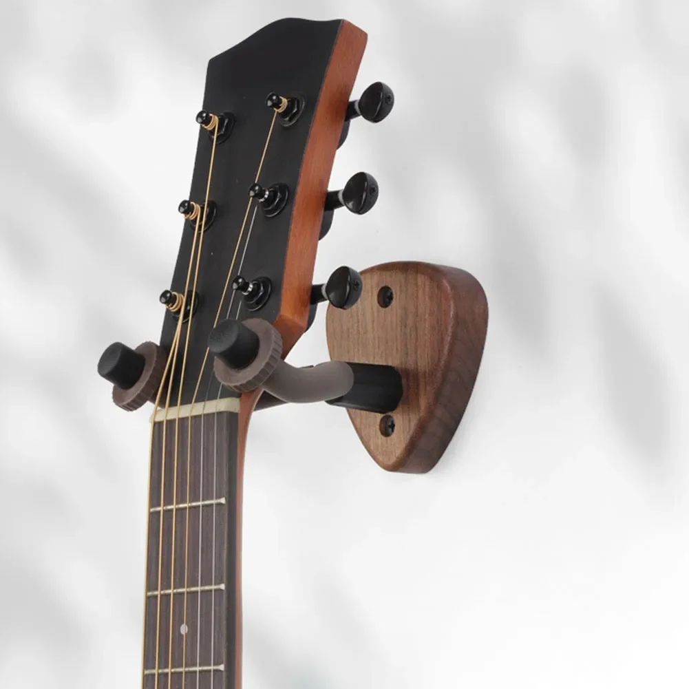 Wall Mount Guitar Hanger Black Walnut 15*15*3cm 230g For Electric Guitar Multi-functional Rubber Iron High Quality
