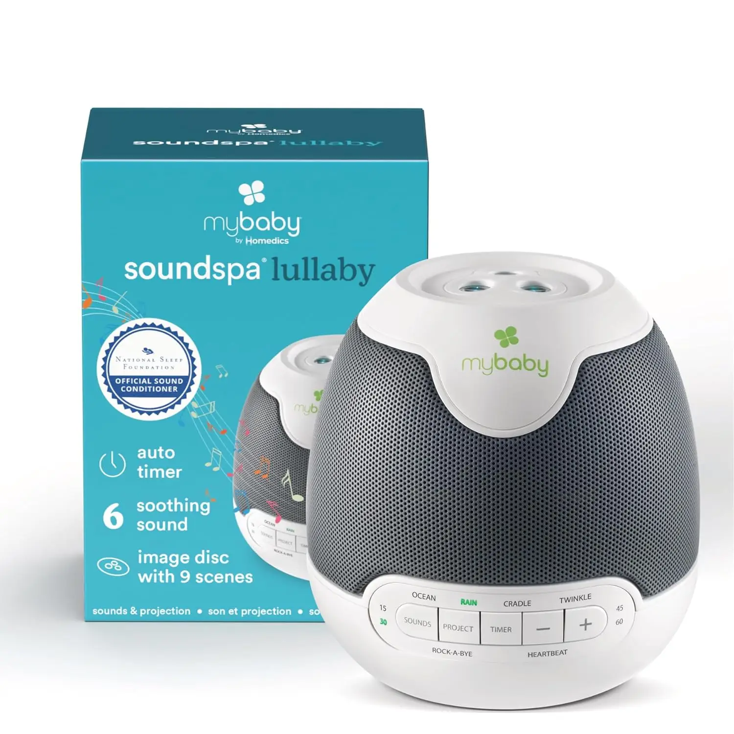 

Baby Lullaby Sound Machine & Projector, Sleep Soother with 6 Sounds, Auto-Off Timer, Adjustable Volume, Compact Portable Gift