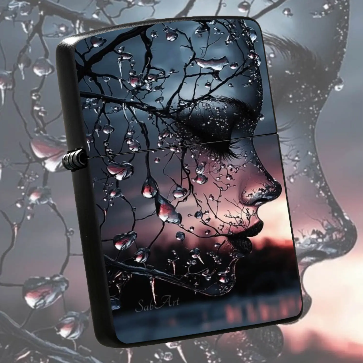 Creative Double Exposure Art Lighter, Frost Branch Silhouette With Sunset Profile Aesthetic Design, Portable Exquisite Ignition Tool, Suitable For Daily Home Travel, Unique Delicate Present For Different Scenarios A Humorous And Interesting