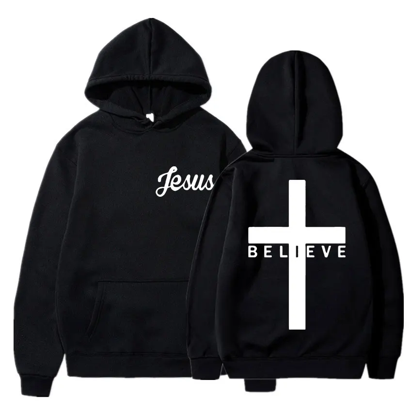 Believe Cross Jesus Christian Hoodie Bible Verse Men Women Fashion Vintage Long Sleeve Casual Oversized Tracksuit Y2k Streetwear