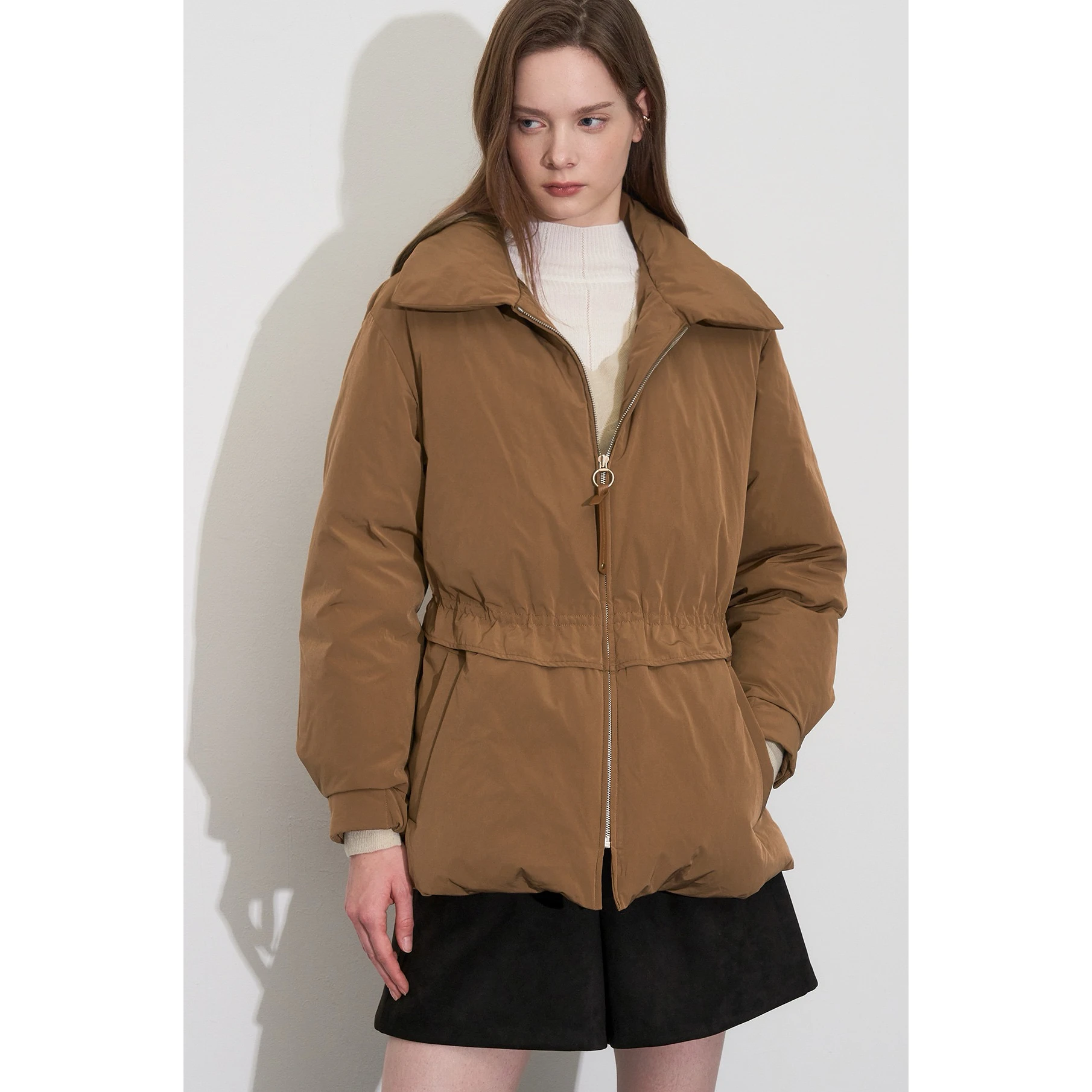 OBZ25 Winter ort Quilted Jaet Detachable Real Mink Fur Collar Waist-Cinching Slimming Versatile Women's Faion Outerwear