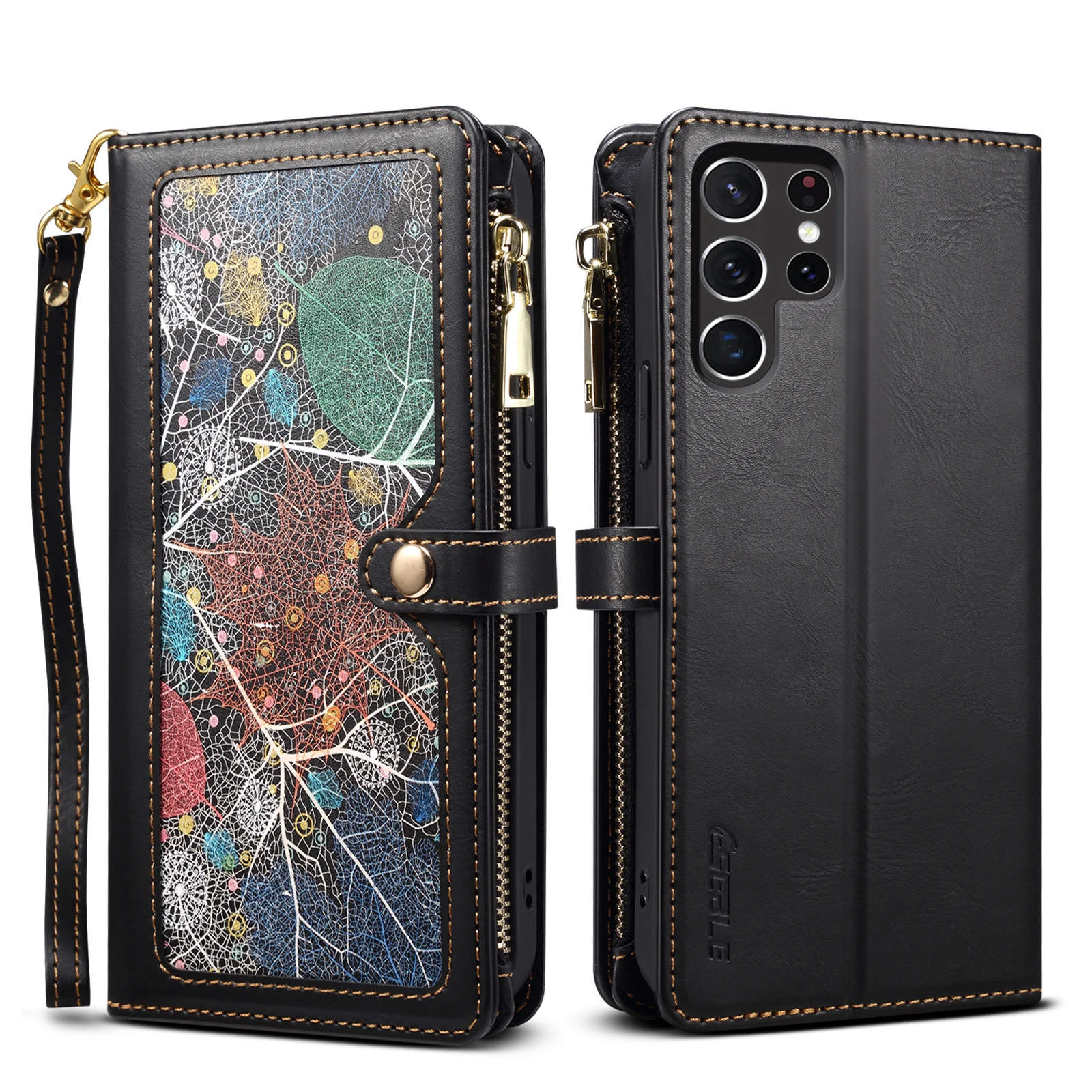 

Flip Leather Cover For Samsung Galaxy S22 Ultra Plus Magnetic Button Zipper Layered RFID Anti Theft Brush Wallet Card Slot Case