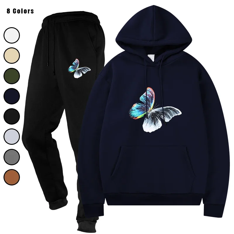 

Men Tracksuit 2 Pieces Sets Drawstring Pants Hooded Running Sportswear Male Hoodies Autumn Sportwear