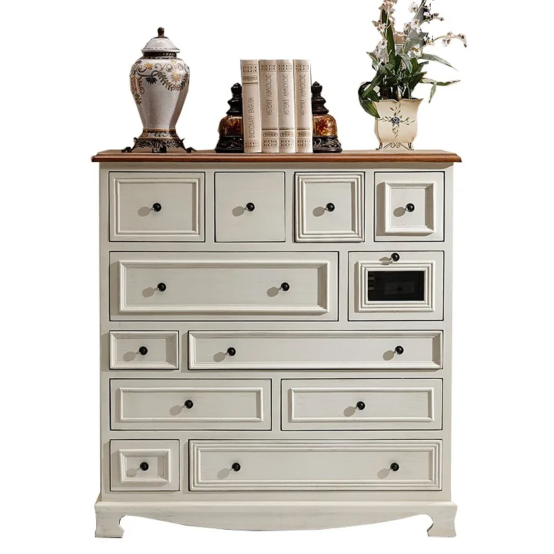 

American solid wood chest, retro painted locker, simple modern bedroom chest of drawers, living room dining side cabine