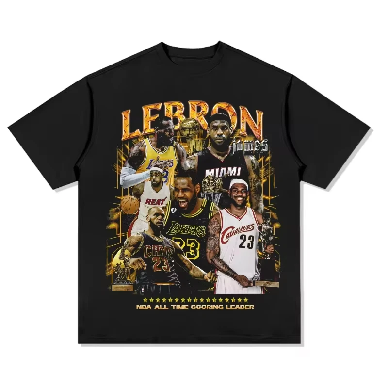 Basketball Stars New Cotton Sport T-Shirt Short Sleeve Breathable Casual LeBron James Vintage Nostalgic Retro Oversized Tee Tops